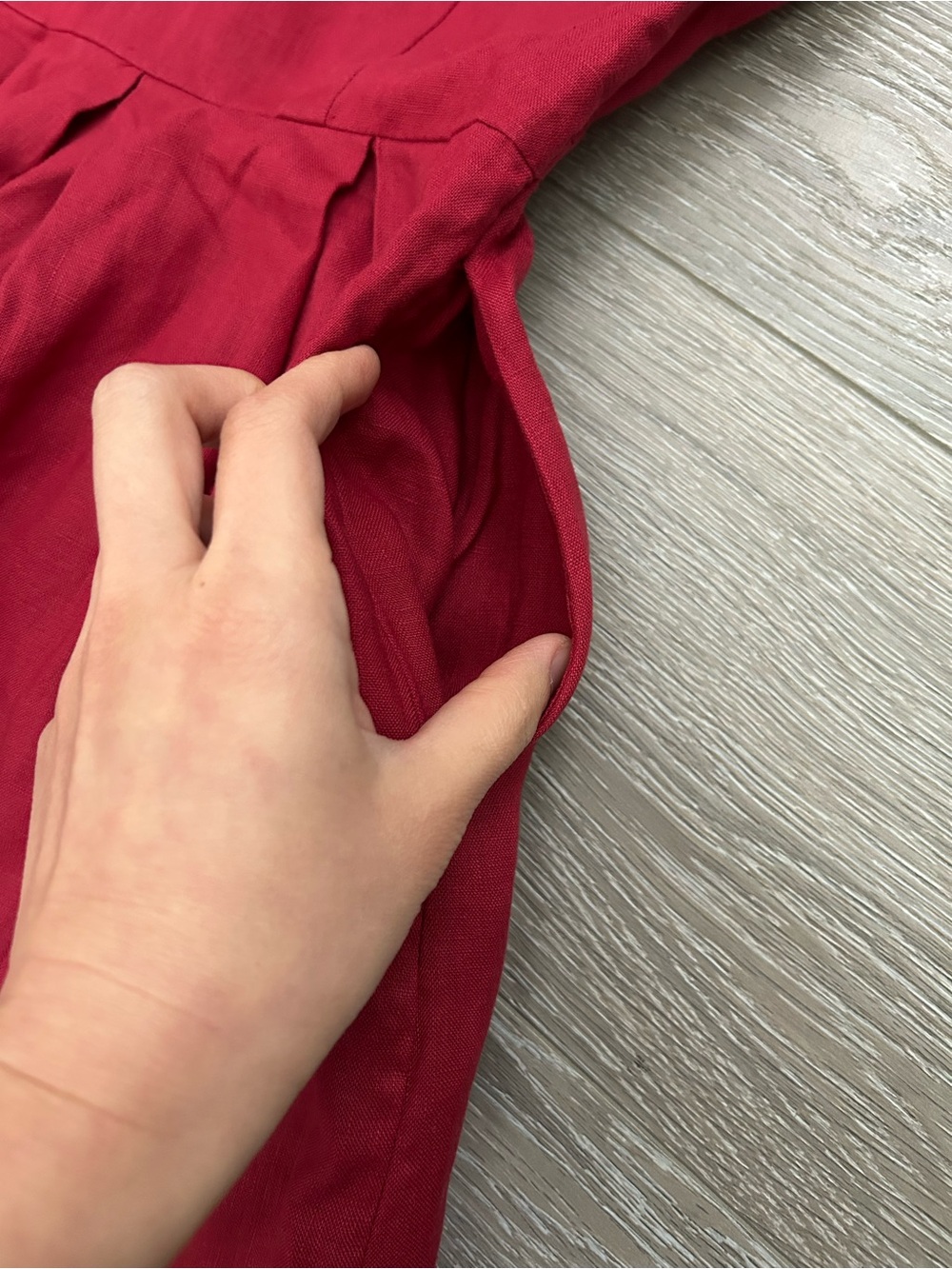 YLISTYLE Red Linen Maxi Dress - Raspberry Fit & Flare with Pintuck Pleated Waist - Picture 11 of 11